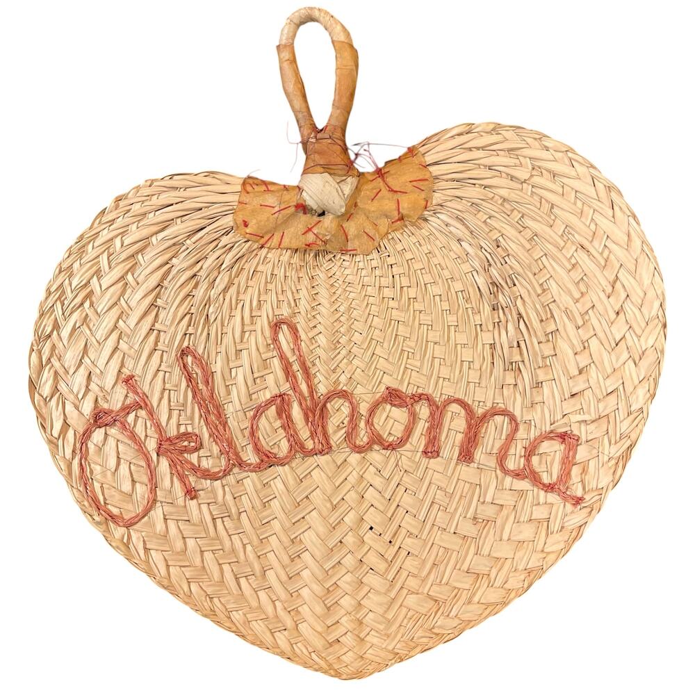 Vintage Oklahoma Handwoven Straw Fan Wall Hanging Folk Art Decor